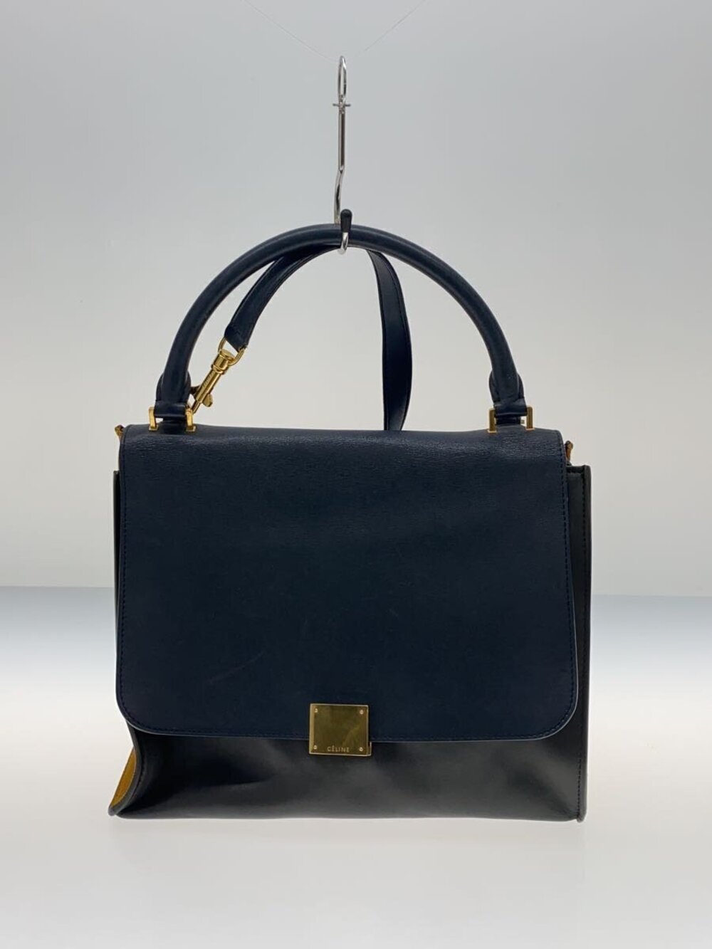 Celine Trapeze Bag Navy Blue yellow leather Black
